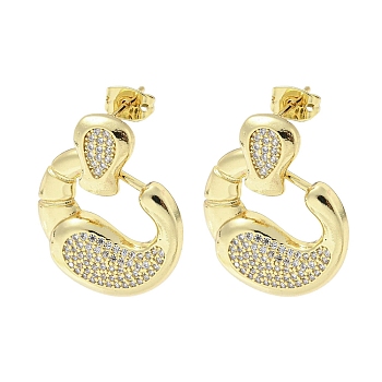 Crab Claw Rack Plating Brass Micro Pave Cubic Zirconia Dangle Stud Earrings, Long-Lasting Plated, Lead Free & Cadmium Free, Real 18K Gold Plated, 26.5x22mm
