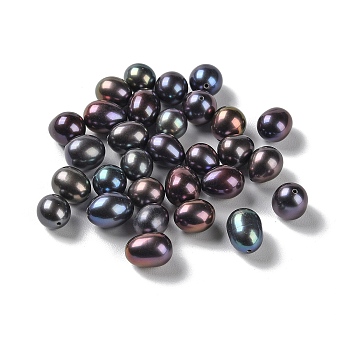 Dyed Natural Cultured Freshwater Pearl Beads, Half Drilled, Rice, Grade 5A+, Black, 8~10x7.5~8mm, Hole: 0.9mm