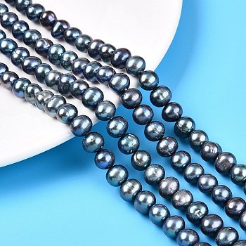 Natural Cultured Freshwater Pearl Beads Strands, Dyed, Potato, Steel Blue, 8~9mm, Hole: 0.6mm, about 49~51pcs/strand, 16.14~16.54 inch(41~42cm)