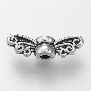 Tibetan Style Alloy Beads, Cadmium Free & Lead Free, Wing, Antique Silver, 4x14x3.5mm, Hole: 1.5mm, about 2380pcs/1000g