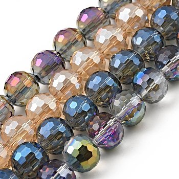 Electroplate Glass Bead Strands, Faceted(96 Facets), Round, Mixed Color, 12mm, Hole: 2mm, about 50pcs/strand, 22.4 inch