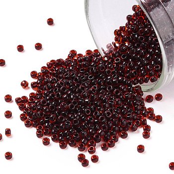 TOHO Round Seed Beads, Japanese Seed Beads, (2153) Black Cherry Lined Dark Amber, 15/0, 1.5mm, Hole: 0.7mm, about 15000pcs/50g
