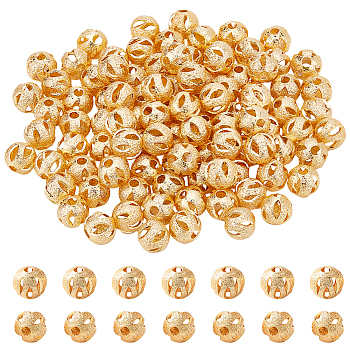 Brass Beads, Textured, Round, Golden, 6x5.5mm, Hole: 1.6mm, 50pcs/box