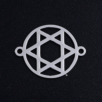 201 Stainless Steel Links connectors, for Jewish, Circle with Star of David, Stainless Steel Color, 19.5x15x1mm, Hole: 1.4mm
