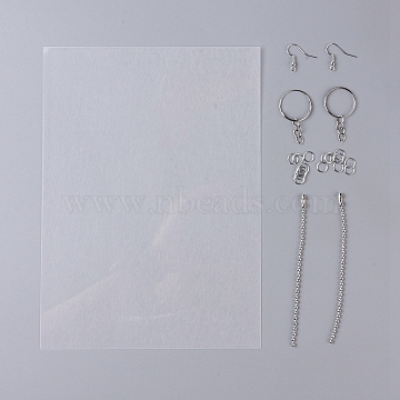 Heat Shrink Sheets Film, with Iron Keychains & Jump Rings, & Earring Hooks, For DIY Jewelry Making, Platinum, 200x145x0.3mm, 18.5mm, 38mm, 8.3x0.7mm, 100x2.3mm(X-DIY-TAC0007-11)