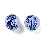 Handmade Lampwork Beads, Round with Flower, Dark Blue, 7.5~8x8mm, Hole: 1.6mm(LAMP-T023-03A-05)