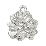304 Stainless Steel Pendants, Flower Charm, Stainless Steel Color, 23.5x19.5x3mm, Hole: 2mm(STAS-C168-02D-P)