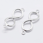 925 Sterling Silver Links, Infinity, with S925 Stamp, Silver, 18.5x6x2mm, Hole: 1mm(STER-K167-014S)