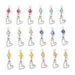 18Pcs 6 Colors Alloy & Glass Pendants, Heart Charms, with 304 Stainless Steel Findings, Mixed Color, 29.5x12.5x6mm, Hole: 2.5mm, 3pcs/color(PALLOY-JF05118)