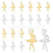 24Pcs 2 Colors Ion Plating(IP) 201 Stainless Steel Pendant, Ballet Girl Charms, Mixed Color, 29x14x1.5mm, Hole: 1.5mm, 12pcs/color(STAS-DC0014-94)