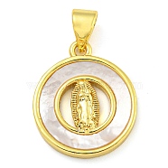 Real 18K Gold Plated Brass Pendants with Shell, Religion, Flat Round, 17.5x15x2.5mm, Hole: 3x5.5mm(KK-D534-05G-01)