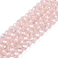 Electroplate Glass Beads Strands, AB Color Plated, Faceted, Rondelle, Pink, 4x3mm, Hole: 0.4mm, about 113~115pcs/strand, 16.14~16.34 inch(41~41.5cm)(EGLA-A044-T4mm-B22)