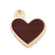 Light Gold Plated Alloy Enamel Charms, Cadmium Free & Lead Free, Heart Charm, Coconut Brown, 13x11x2mm, Hole: 1.5mm(ENAM-M219-06KCG-01)