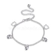 Trendy Brass Charm Anklets, Twisted Chain with Fish, Silver Color Plated, 7-7/8 inch(200mm)(AJEW-BB31039)