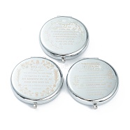 (Defective Closeout Sale: Alphabet Misprint) Stainless Steel Base Portable Makeup Compact Mirrors, Flat Round, Stainless Steel Color, 7.2x6.5x1.4cm(STAS-XCP0001-36)
