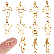 DICOSMETIC 12Pcs 2 Style 304 Stainless Steel Charms, with Jump Rings, Laser Cut, Hollow, Girl & Boy, Golden, 10.5x7.5x1mm and 11x7x1mm, Hole: 2.2mm, 6pcs/style(STAS-DC0008-70)