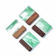 Transparent Resin & Walnut Wood Pendants, Two Tone, Rhombus, Lime Green, 24x24x3mm, Hole: 2mm, Side Length: 17.5mm(RESI-T035-31A)
