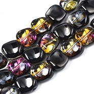 Electroplate Glass Beads Strand, Half Plated, Polygon, Black Plated, 10.5x11~12x5~6mm, Hole: 1mm, about 60~61pcs/strand, 24.41 inch~ 25.20 inch(62~64cm)(EGLA-S188-21-C01)