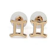 12 Constellation/Zodiac Sign Alloy Stud Earrings, with Ear Nuts, Golden, Gemini, 9x13x1.5mm, Pin: 0.6mm(EJEW-B025-01G-I)