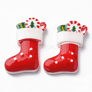 Opaque Resin Cabochons,  Christmas Sock, Red, 24x19x4mm(CRES-N021-97)