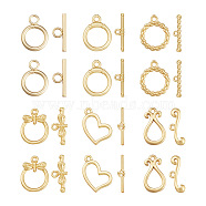 Jewelry 24 Sets 6 Style Brass Toggle Clasps, Long-Lasting Plated, Heart & Ring & Teardrop, Real 18K Gold Plated, 4sets/style(KK-PJ0001-18)