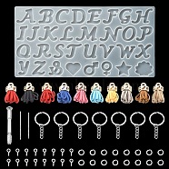 DIY Keychain Making Kits, Inclduing DIY Alphabet & Mark Silicone Molds, Mini Twist Drill Bits Set, Iron Key Rings & Screw Eye Pin Peg Bails & Open Jump Rings, Faux Suede Tassel Pendant Decorations, Mixed Color(DIY-YW0006-61)