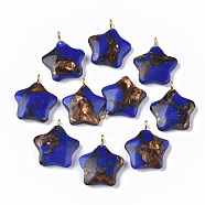 Assembled Synthetic Imperial Jasper and Bronzite Pendants, with Golden Tone Iron Loop, Dyed, Star, Blue, 23~24x21x5mm, Hole: 2mm(G-S366-002C)