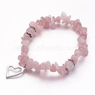 Rose Quartz Charm Bracelets, with Silver Color Plated Alloy Pendants, Heart, Pink, 2 inch(50mm)(BJEW-JB02543-01)
