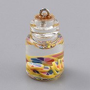 Transparent Glass Wishing Bottle Pendant Decorations, with Resin & Plastic Candy inside, Cork Stopper, Colorful, 29x15mm, Hole: 2mm(EGLA-B002-02E)