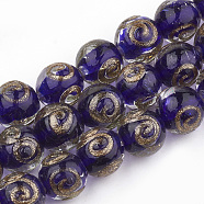 Handmade Gold Sand Lampwork Beads, Round, DarkSlate Blue, 11.5~12.5x11~12mm, Hole: 1.5~2mm(LAMP-T006-07C)