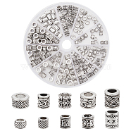 Elite 160pcs 10 Style Tibetan Style Alloy European Beads, Column, Antique Silver, 5~9x5~8mm, Hole: 3.2~5.3mm, 15pcs/style(FIND-PH0010-69)