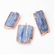 Natural Kyanite/Cyanite/Disthene Pendants, Nuggets, with Brass Findings, Rose Gold, 48~75x18~31x5~6mm, Hole: 2mm(G-L461-08RG)