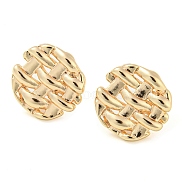 Rack Plating Brass Stud Earrings Findings, with Loops, Hollow Flat Round, Real 18K Gold Plated, 14mm, Hole: 1.2mm, Pin: 11x0.7mm(KK-K351-17G)