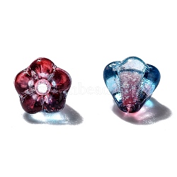 Transparent Czech Glass Beads, Two Tone, Flower, Medium Blue, 6.5x5mm, Hole: 0.8mm, about 357~363pcs/bag(GLAA-G070-05B-013)