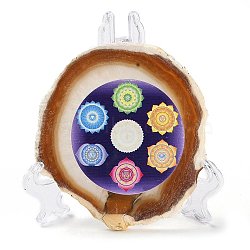 Printed Natural Agate Slice Stone Ornament, for Good Luck Home Office Decor, Round, 100~125x105~150x7.5~8mm(DJEW-M011-02L)