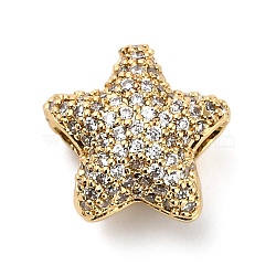 Brass Micro Pave Cubic Zirconia Bead, Rack Plating, Long-Lasting Plated, Lead Free & Cadmium Free, Star, Real 18K Gold Plated & Gunmetal, 12x13x8mm, Hole: 1.2mm and 3x2mm(KK-L229-034G)