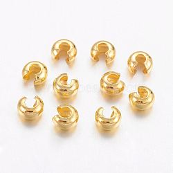 Brass Crimp Beads Covers, Nickel Free, Golden Color, Size: About 3mm In Diameter, Hole: 1.2~1.5mm(X-KK-H289-NFG-NF)