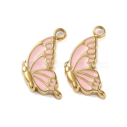 304 Stainless Steel with Enamel Charms, Butterfly Charm, Real 14K Gold Plated, Pink, 14.5x9x2mm, Hole: 1.6mm(STAS-L022-400G-05)