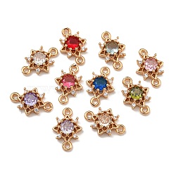 Brass Cubic Zirconia Star Connector Charms, Real 18K Gold Plated, Mixed Color, 13x8.5x3.5mm, Hole: 1mm(KK-U037-32G)