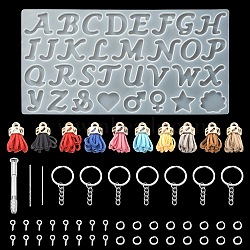 DIY Keychain Making Kits, Inclduing DIY Alphabet & Mark Silicone Molds, Mini Twist Drill Bits Set, Iron Key Rings & Screw Eye Pin Peg Bails & Open Jump Rings, Faux Suede Tassel Pendant Decorations, Mixed Color(DIY-YW0006-61)