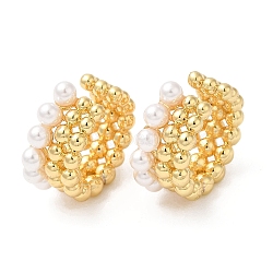 Rack Plating Brass Cuff Earrings with Plastic Pearl Beaded, 
Lead Free & Cadmium Free, Long-Lasting, Real 18K Gold Plated, 16x16.5x7.5mm(EJEW-D064-02G)