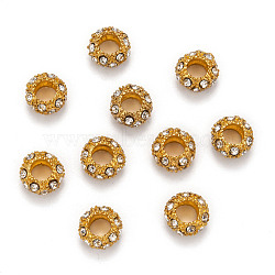Alloy Rhinestone European Beads, Large Hole Beads, Golden Metal Color, Crystal, 11x6mm, Hole: 5mm(CPDL-H997-3)