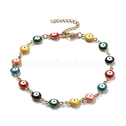 Ion Plating(IP) 304 Stainless Steel Link Bracelets, Evil Eye, Real 18k Gold Plated, Colorful, 9-5/8 inch(24.5cm)(BJEW-H511-01)