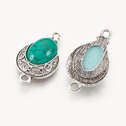 Tibetan Style Alloy Links connectors, with Synthetic Turquoise, teardrop, Antique Silver, 27.5x15.5x6mm, Hole: 2mm(PALLOY-L209-001AS)