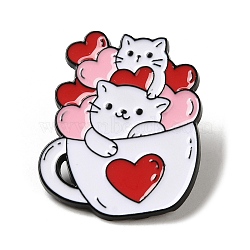 Valentine's Day Theme Black Zinc Alloy Brooches, Cat & Heart Enamel Pins for Women, Cup, 30x25x1mm(JEWB-M030-03A-EB)