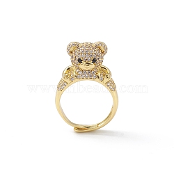 Cubic Zirconia Bear Adjustable Ring, Brass Jewelry for Women, Lead Free & Cadmium Free, Real 18K Gold Plated, US Size 7 1/4(17.5mm)(RJEW-K240-07G)
