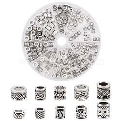 Elite 160pcs 10 Style Tibetan Style Alloy European Beads, Column, Antique Silver, 5~9x5~8mm, Hole: 3.2~5.3mm, 15pcs/style(FIND-PH0010-69)