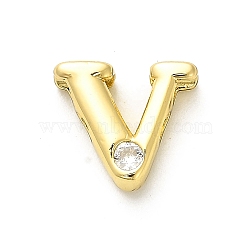 Rack Plating Brass Cubic Zirconia Beads, Long-Lasting Plated, Lead Free & Cadmium Free, Alphabet, Letter V, 12.5x14x5mm, Hole: 2.7mm(KK-L210-008G-V)