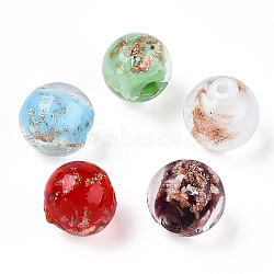 Luminous Handmade Gold Sand Lampwork Beads, Glow in the Dark, Round, Mixed Color, 9.5~10x8.5~9.5mm, Hole: 1.4~1.6mm(LAMP-N024-05A)