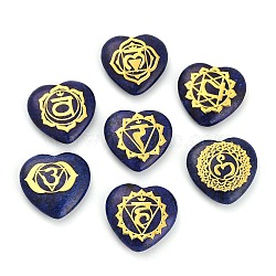 7Pcs 7 Styles Chakra Natural Dyed Sesame Jasper Love Heart Ornaments Figurines, Reiki Energy Stone Balancing Meditation Gift, 20x20x6mm, 1pc/style(G-P533-01F-1)